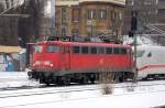 PbZ Fahrt mit 115 448-3 und dem ICE (Tz 241, 808 041-8/402 041-8)  Bad Hersfeld  Richtung Berlin Rummelsburg unterwegs, 04.01.11 Berlin-Beusselstr.