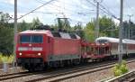 120 157-3 mit DB AutoZug Wagengarnitur am 08.08.12 Berlin-Blankenburg.