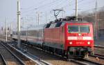 120 120-1 mit IC-Wagengarnitur Richtung Berlin-Gesundbrunnen, 12.02.13 Berlin-Blankenburg.