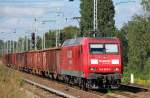 145 060-0 mit Ganzzug offener G�terwagen, 14.08.12 Berlin-Karow.