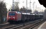 145 070-9 mit Ganzzug Schiebewandwagen Richtung Bernau, 06.02.13 Berlin-Karow.