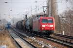 145 059-2 mit Kesselwagenzug Richtung Karower Kreuz Berlin, 12.02.13