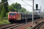 145 080-8 mit Ganzzug polnischer Sch�ttgutwagen Richtung Blankenburg, 15.05.13 Berlin-Pankow.