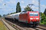 145 010-5 mit Kesselwagenzug am 10.07.14 Berlin-Karow.