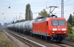 145 052-7 mit Kesselwagenzug am 07.10.14 Berlin-Karow.
