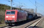 145 057-6 mit gemischtem Güterzug am 18.03.15 Berlin-Hohenschönhausen.