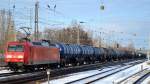 145 059-2 mit Kesselwagenzug (Dieselkraftstoff) am 20.01.16 Berlin-Springpfuhl.
