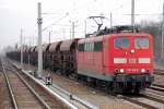 151 146-8 mit einem Ganzzug Sch�ttgutwagen Richtung Bornholmer Str., 10.02.11 Berlin-Blankenburg.