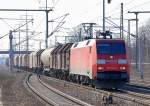 152 126-9 mit G�terzug f�r Coiltransporte + Kohlestaubwagen am 02.03.13 Bhf.