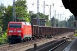 152 057-6 mit Ganzzug offener G�terwagen am 13.08.13 Berlin-Karow Richtung Bernau.
