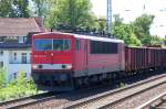 155 147-2 mit Ganzzug offener G�terwagen, 29.06.11 Berlin-Karow.