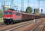 155 272-8 mit einem Ganzzug offener G�terwagen, 19.07.11 Bhf.