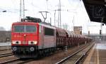 155 152-2 mit einem Ganzzug gedeckter Sch�ttgutwagen mit Stickstoffd�nger (SKW Piesteritz), 15.02.12 Bhf.