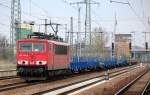 155 089-6 mit einem gemischten G�terzug polnischer G�terwagen mit Stahlerzeugnissen, 25.04.12 Bhf.