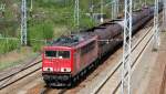 155 048-2 mit Ganzzug polnischer Selbstentladewagen, 27.04.12 Berlin-Springpfuhl.