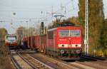 155 163-9 mit Ganzzug offener  G�terwagen Richtung Karower Kreuz Berlin, 22.10.13