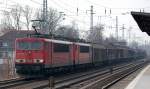 155 096-1 mit 155 104-3 einem Ganzzug Schiebewandwagen und 298 312-0 am Ende Zuges Richtung Schwedt am 27.02.14 Berlin-Karow.