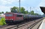 155 077-1 mit Kesselwagenzug Richtung Schwedt am 10.07.14 Berlin-Karow.