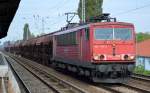 155 133-2 mit Ganzzug gedeckter Schüttgutwagen, 19.09.14 Berlin-Karow.