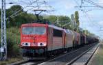 155 083-9 mit 145 040-2 und gemischtem Güterzug am Haken am 23.09.14 Berlin-Hohenschönhausen.