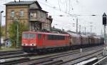155 261-1 mit einem kurzen Güterzug für Stahlcoils am 16.10.14 Gbf.