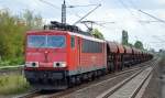 155 075-5 mit einigen Schüttgutwagen am 18.09.15 Berlin-Hohenschönhausen.