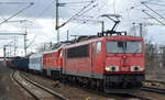 155 151-4 mit 232 589-2 und gemischtem Güterzug am 21.02.17 Bf.