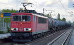 155 180-3 mit Kesselwagenzug (leer) Richtung Stendell am 08.05.17 Bf.