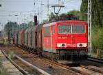 155 183-7 mit einem Zug Teleskopdach- und Schiebeplanenwagen f�r Coiltransporte, 01.07.10 Berlin-Karow.