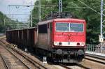 155 220-7 mit einem Ganzzug offener G�terwagen Richtung Karower Kreuz Berlin, 14.07.10 Berlin-Buch.