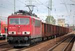 155 182-9 mit einem Ganzzug offener G�terwagen am 18.08.10 Durchfahrt Bhf.