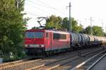 155 272-8 mit Leerzug Kesselwagen Richtung Schwedt �ber Bernau unterwegs, 20.08.10 Berlin-Karow.