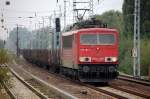 155 181-1 mit einem Ganzzug Drehgestellflachwagen mit Rungen ohne Beladung Richtung Karower Kreuz Berlin, 06.08.09 Berlin-Karow.