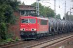 155 114-2 mit Leerzug Kesselwagen Richtung Schwedt, 06.08.09 Berlin_karow.