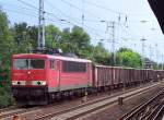 155 061-5 mit Ganzzug offener G�terwagen Richtung Bernau, Fr�hling 2008 Berlin-Karow.