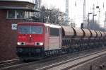 155 258-7 mit einem Ganzzug Sch�ttgutwagen Richtung Bernau, 24.03.10 Berlin-Karow.