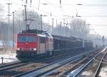 155 141-5 mit Ludmilla und Ganzzug Schiebewandwagen Richtung Bernau, 25.02.10 Berlin-Buch.