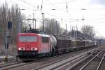155 056-5 mit einem gemischten G�terzug Richtung Bernau, 05.03.10 Berlin-Buch.