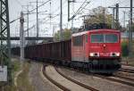 155 066-4 mit einem Ganzzug offener G�terwagen mit Kohle bef�llt, 06.10.10 Bhf.