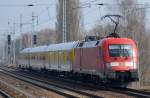 DB Systemtechnik mit Messzug mit Schublok 182 506 am 25.03.15 Berlin-Karow.