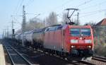185 161-7 mit Kesselwagenzug auf dem Berliner Innenring Höhe Jungfernheide Richtung Berlin-Grunewalde am 10.03.14