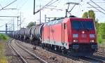 185 205-2 fährt am 03.09.14 mit Kesselwagenzug (UN-Nr.30/1868 Düsenkraftstoff/Kerosin) zu einer Pause im Bhf.
