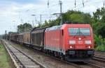 185 267-2 mit einem Ganzzug Schiebewandwagen am 28.07.15 Berlin-Hirschgarten.