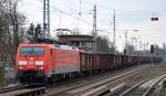 189 018-5 mit Ganzzug offener Güterwagen Richtung Bernau, 18.03.14 Berlin-Karow.