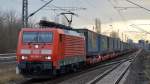 189 009-4 mit KLV-Zug (LKW WALTER Auflieger) am 26.01.16 Berlin-Hohenschönhausen.