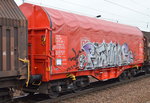 Einer von den neuen umgebauten ehemaligen Teleskophaubenwagen jetzt mit Schiebeplane der DB für Coil-Transporte, der Wagen mit der Nr.