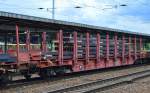 Drehgestell-Flachwagen der DB beladen mit Stahllatten mit der Nr.