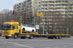Interessanter MB ATEGO 1329 PKW-Transporter (Spezialaufbau) der Fa. STEINBOCK & SOHN im Auftrag des ADAC am 07.03.16 Berlin-Marzahn.