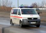 Krankentransport Teichmann mit einem VW-Transporter, 22.02.10 Autobahnabfahrt Berlin-Heinersdorf.