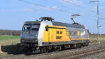 HANSE Bahn Nord GmbH (ELBECARGO Gruppe) mit ihrer  145 084-0  [NVR-Nummer: 91 80 6145 084-0 D-HANSE ]  mit aktueller neuer Folie mit Eigenwerbung am 19.03.26 Höhe Bahnhof Rodleben.